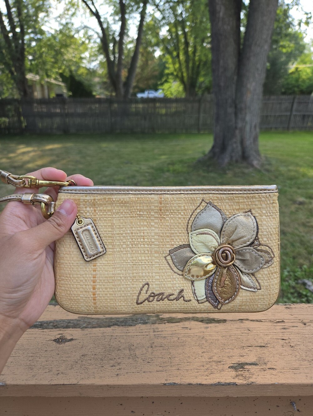 Coach Straw Flower Applique Wrislet